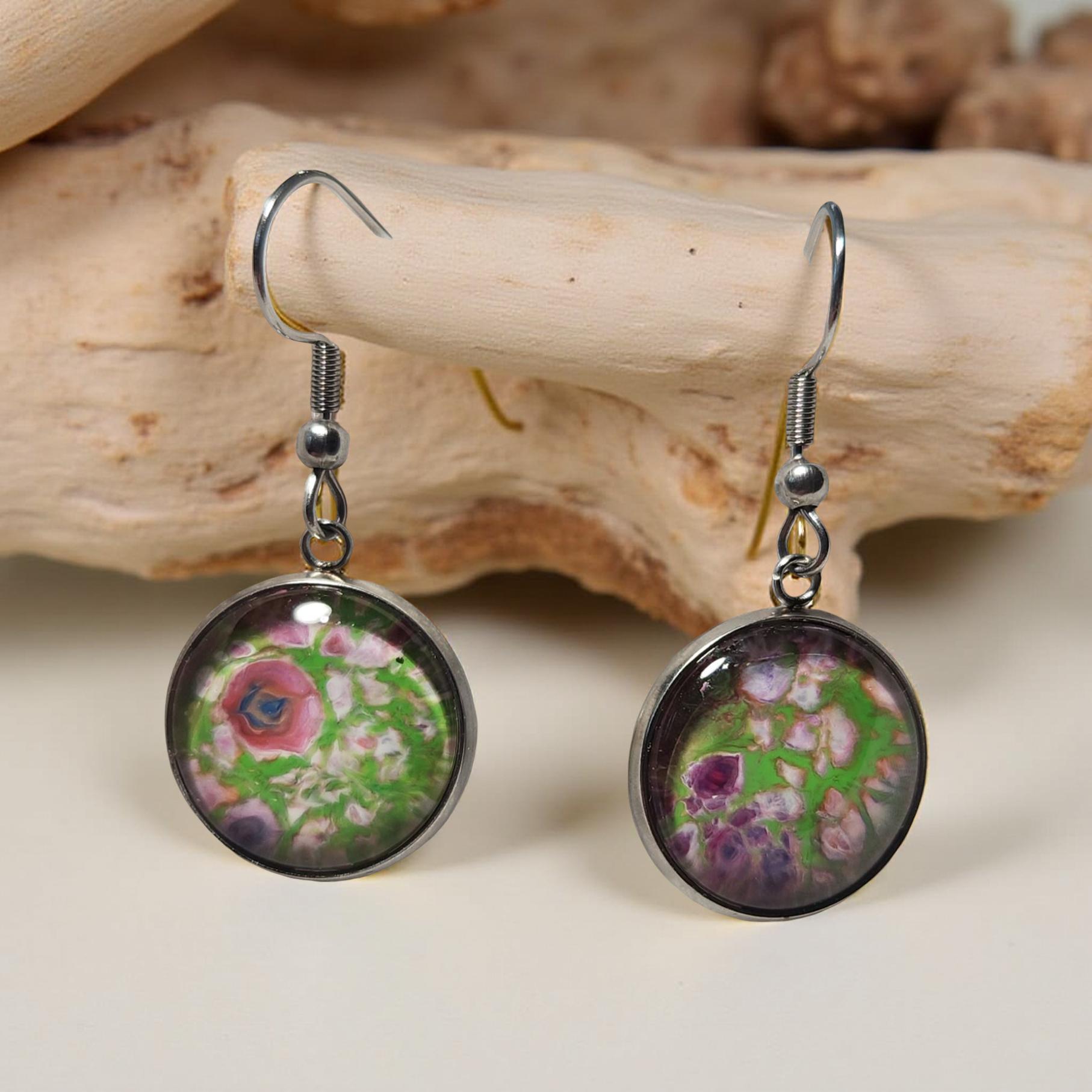 Earrings - Stainless Steel - 16mm Glass Cabochon