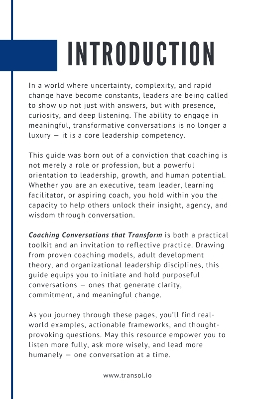 Coaching Conversations that Transform A Guide for Leaders, Coaches and Facilitators