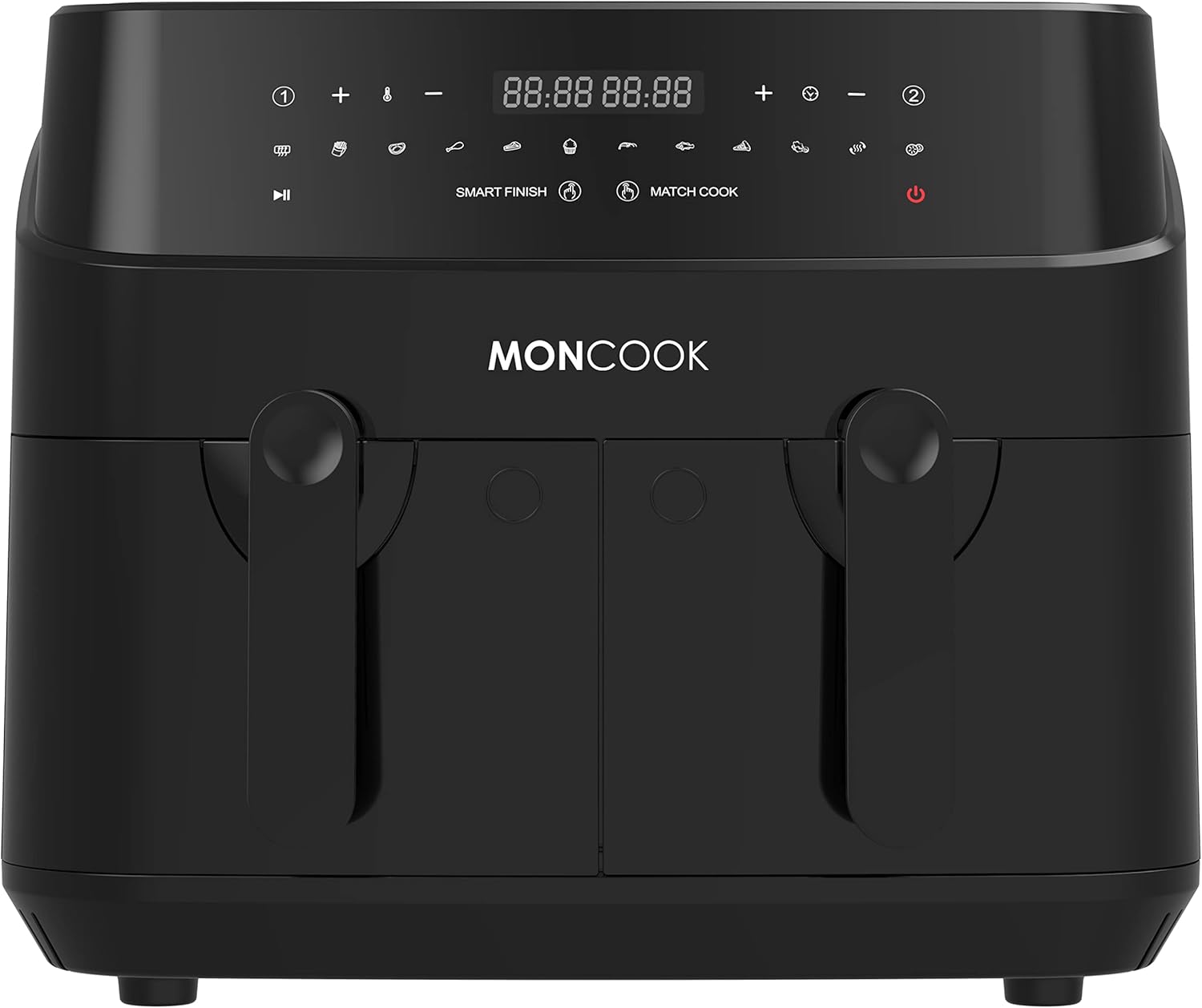 MONCOOK Double Air Fryer - 2 In 1 Airfryer 9L With x 4.5L Baskets 50 Recipe Cookbook Smart Finish Function Digital LED Display 12 Pre-Set Cooking Programs Healthy Oil-free