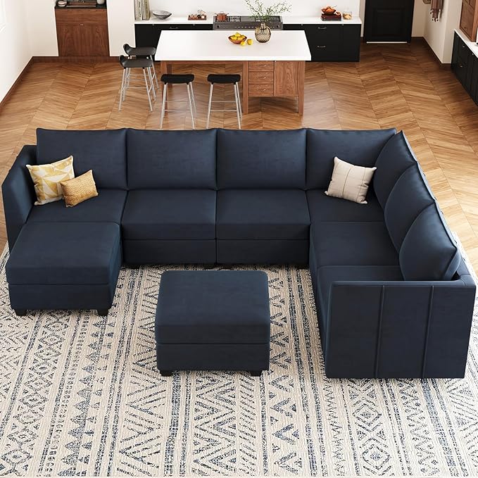 Belffin Oversized Modular Sectional Sofa U Shaped Couch with Storage Ottoman Velvet Sectional Couch for Living Room, Blue