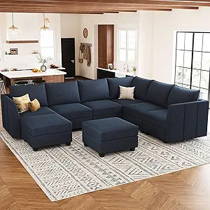 Belffin Oversized Modular Sectional Sofa U Shaped Couch with Storage Ottoman Velvet Sectional Couch for Living Room, Blue
