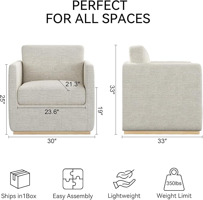 Swivel Accent Chair, Premium Barrel Chair for Living Room, Comfy Single Sofa Chair, Round Swivel Couch Chair, Living Room Chairs for Adults, Accent Bucket Chairs for Club/Bedroom, Linen Ivory