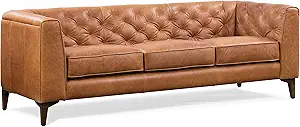 Poly & Bark Essex Leather Couch – 89-Inch Sofa with Tufted Back - Full Grain Leather Couch with Feather-Down Topper On Seating Surfaces – Vintage Pure-Aniline Italian Leather – Cognac Tan