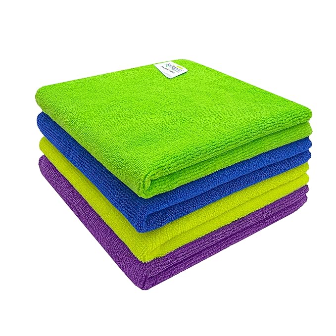 SOFTSPUN Microfiber Cleaning Cloths, 4pcs 40x40cms 340GSM Multi-Colour! Highly Absorbent Lint and Streak Free Multi -Purpose Wash Cloth for Kitchen Window Stainless Steel Silverware