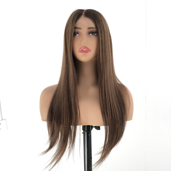 20 Inch Brown Balayage Human Hair Lace Front Wig - Remy Hair, HD Lace, Natural Straight, Glueless Design