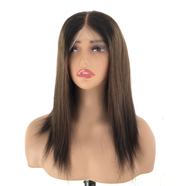 12 Inch Ombre Brown Remy Human Hair HD Lace Front Wig - Natural straight Hair Wig, Glueless,  Pre-Plucked Hairline