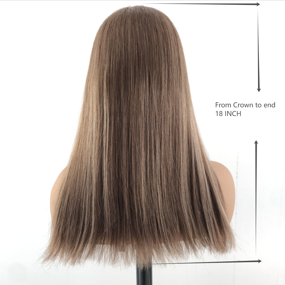 18 INCH Brown Balayage Remy Human Hair Lace Front Jewish Wig