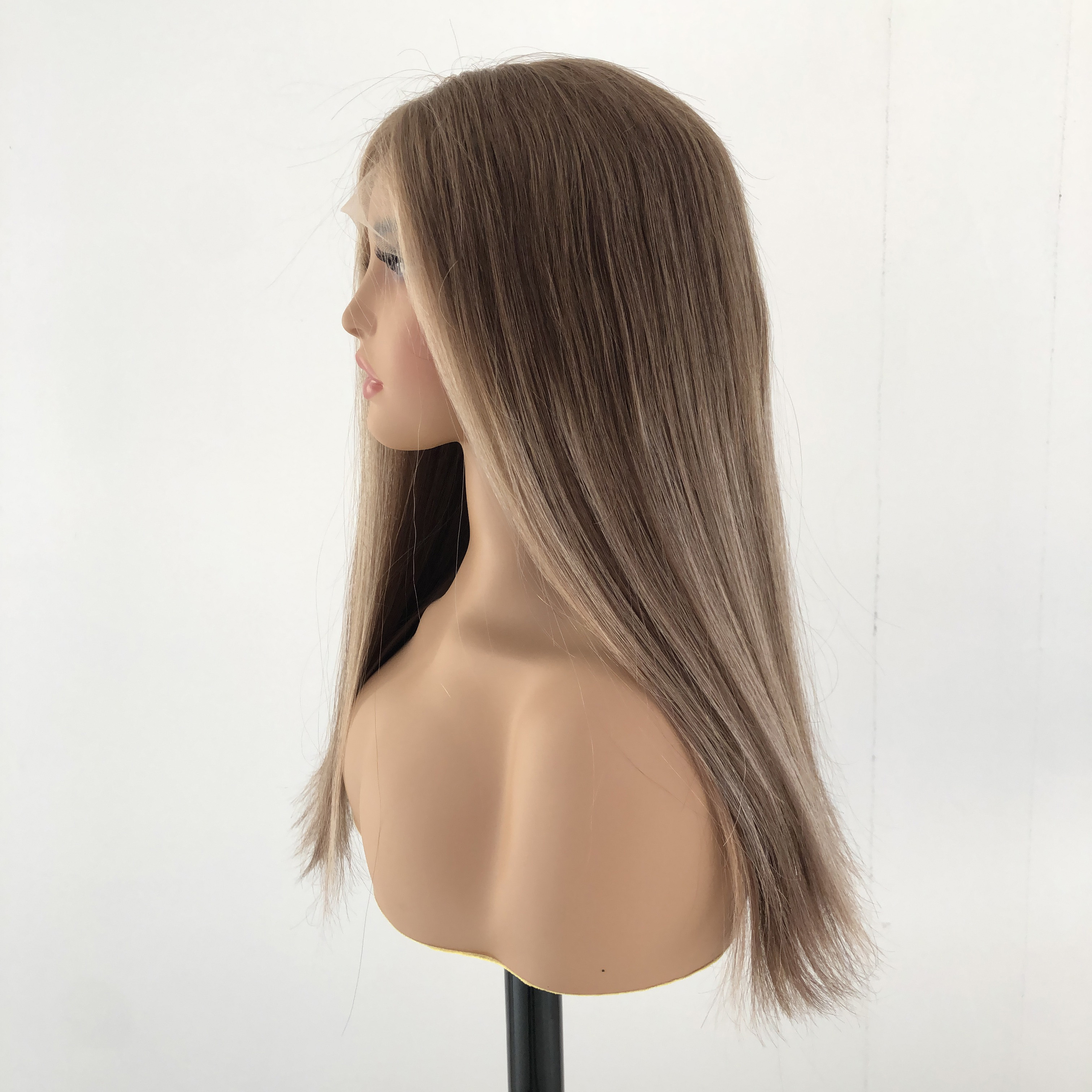 18 INCH Brown Balayage Remy Human Hair Lace Front Jewish Wig