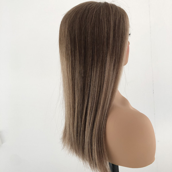 18 INCH Brown Balayage Remy Human Hair Lace Front Jewish Wig