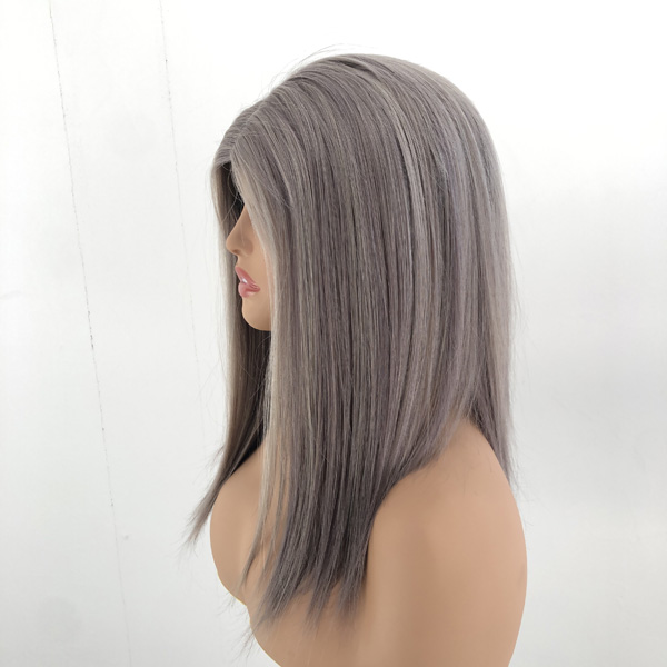 14 INCH Grey Remy Human Hair 7*8 MONO With PU Topper