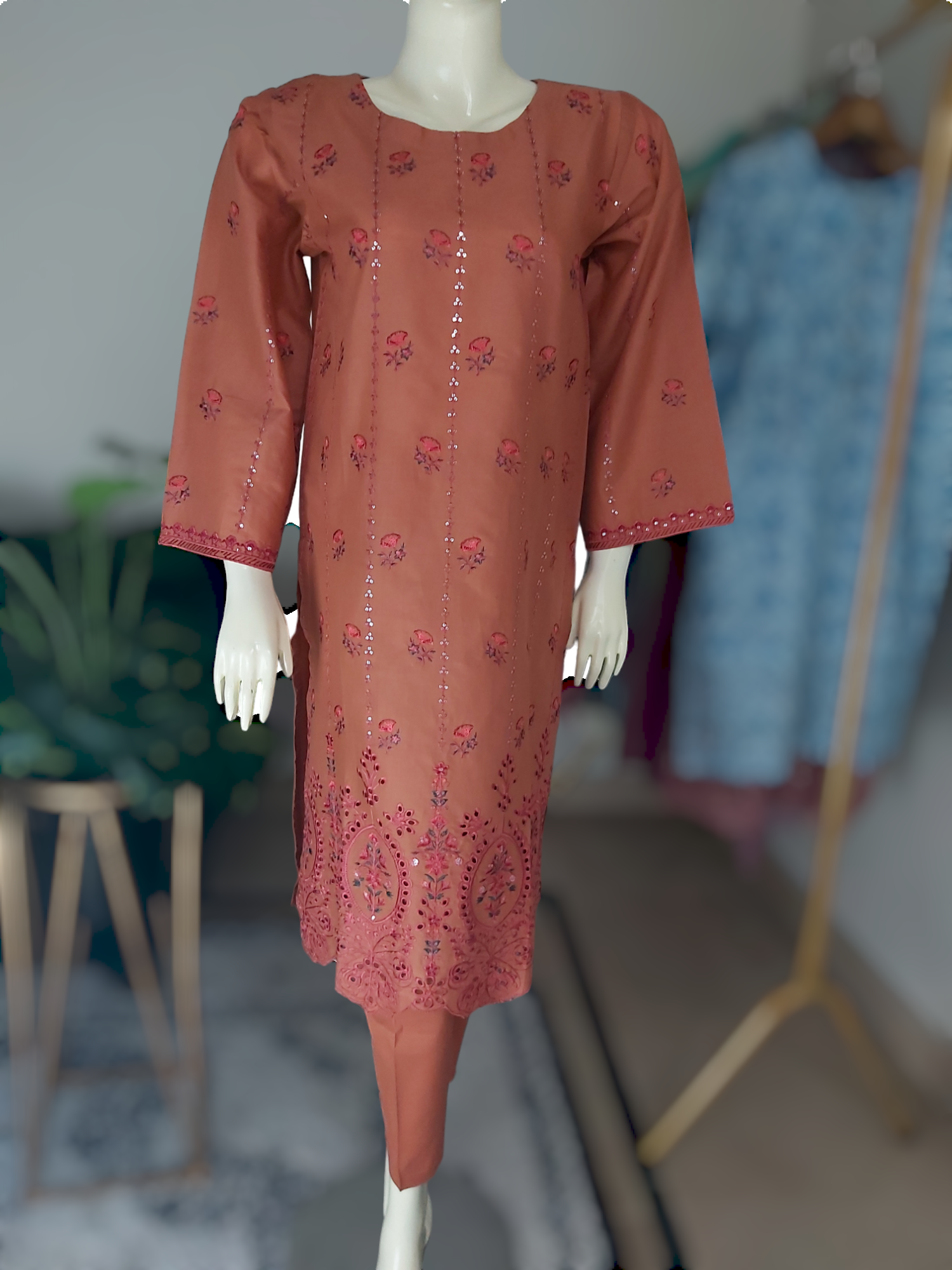2 Piece Embroidered Chikankari Cotton Suite D-01