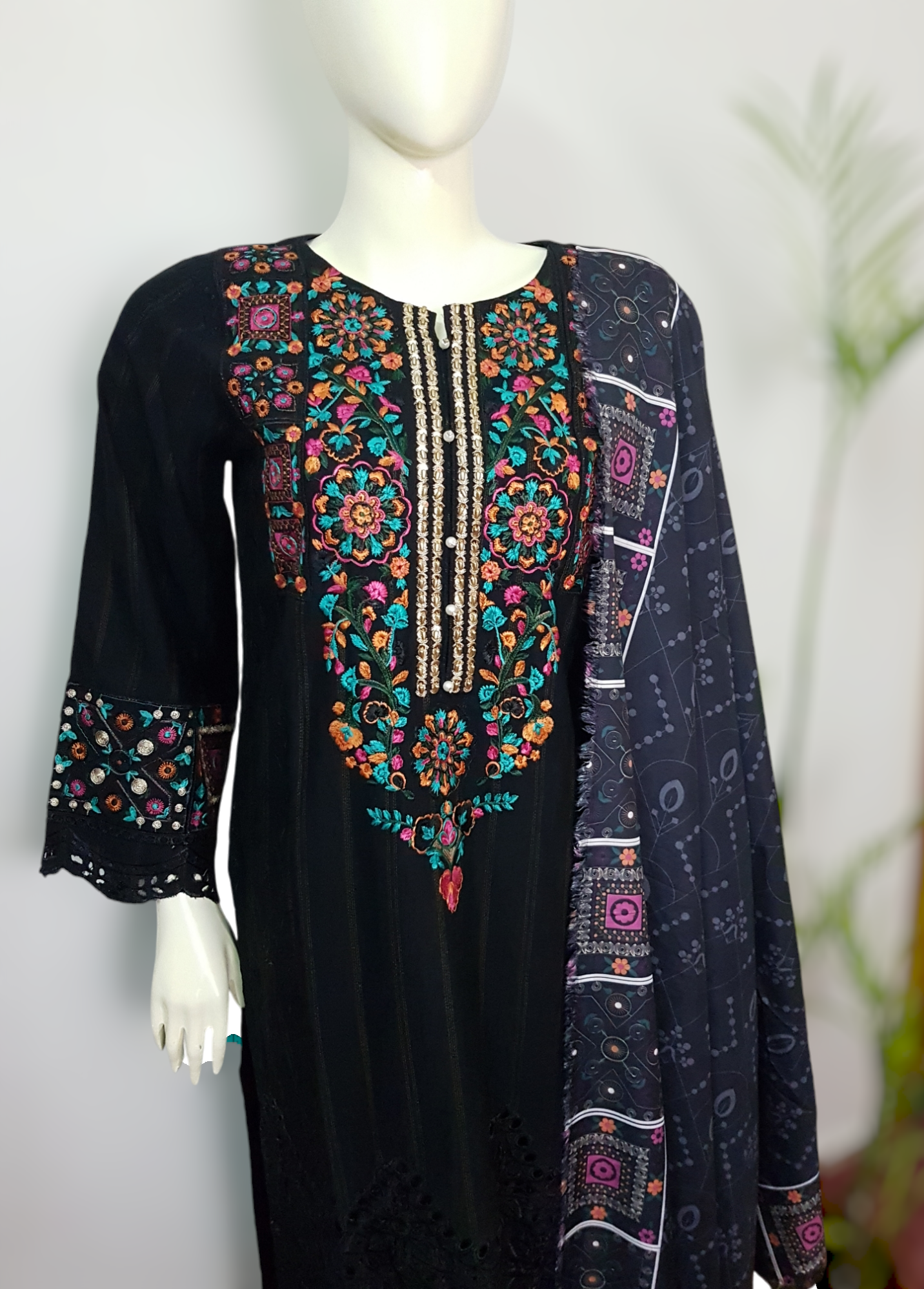 3 Piece Embroidered Chikankari Khaddar Suite D-02