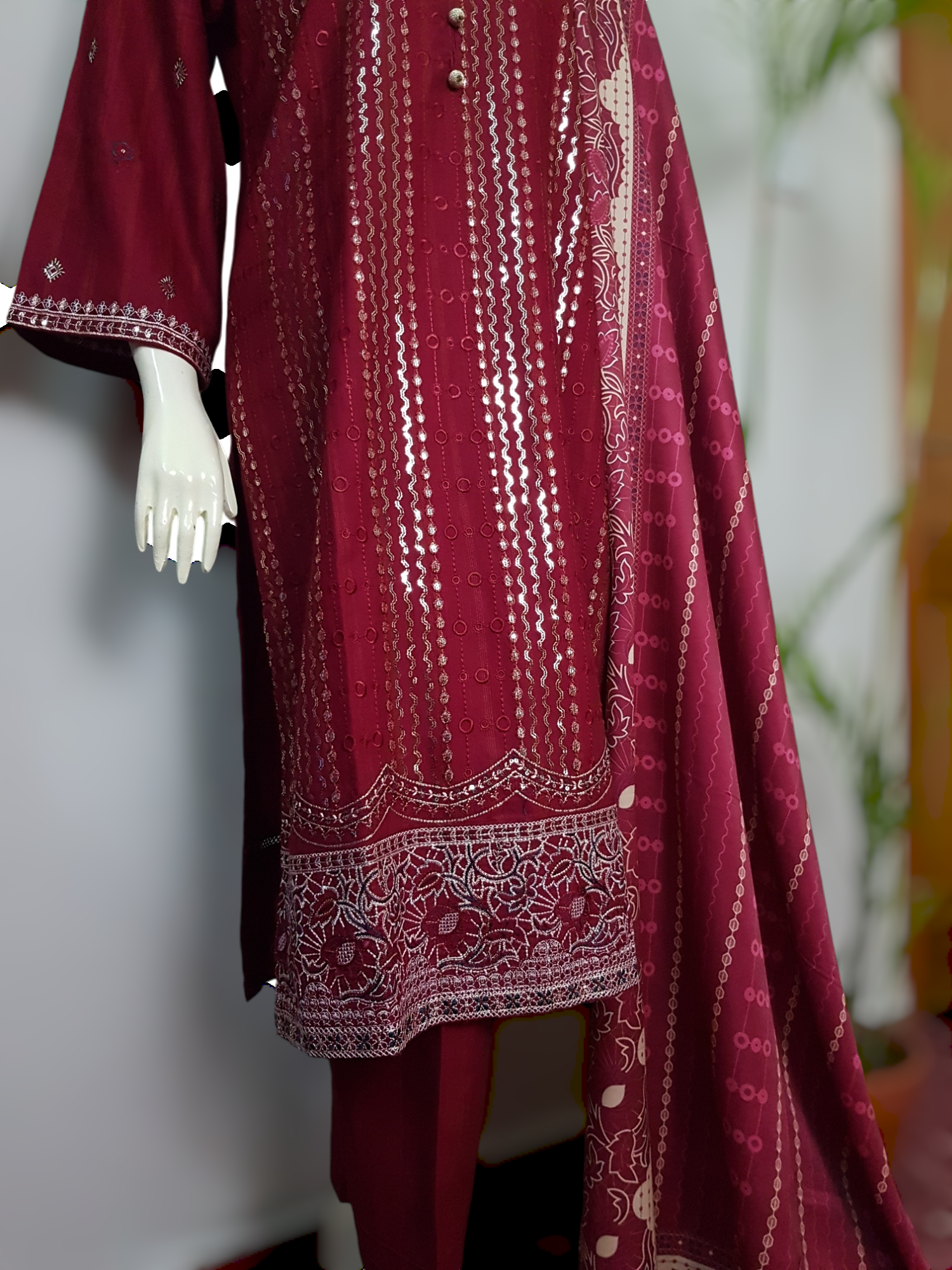 3 Piece Sequence Embroidered Khaddar Suite D-03