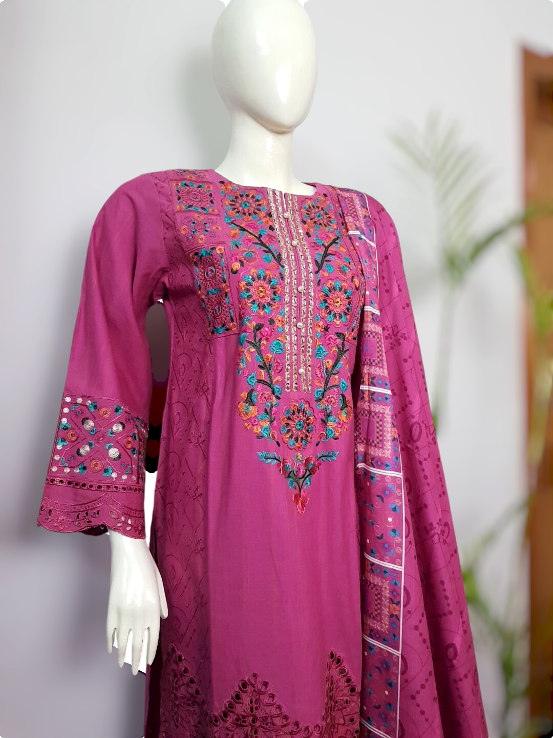 3 Piece Embroidered Chikankari Khaddar Suite D-01