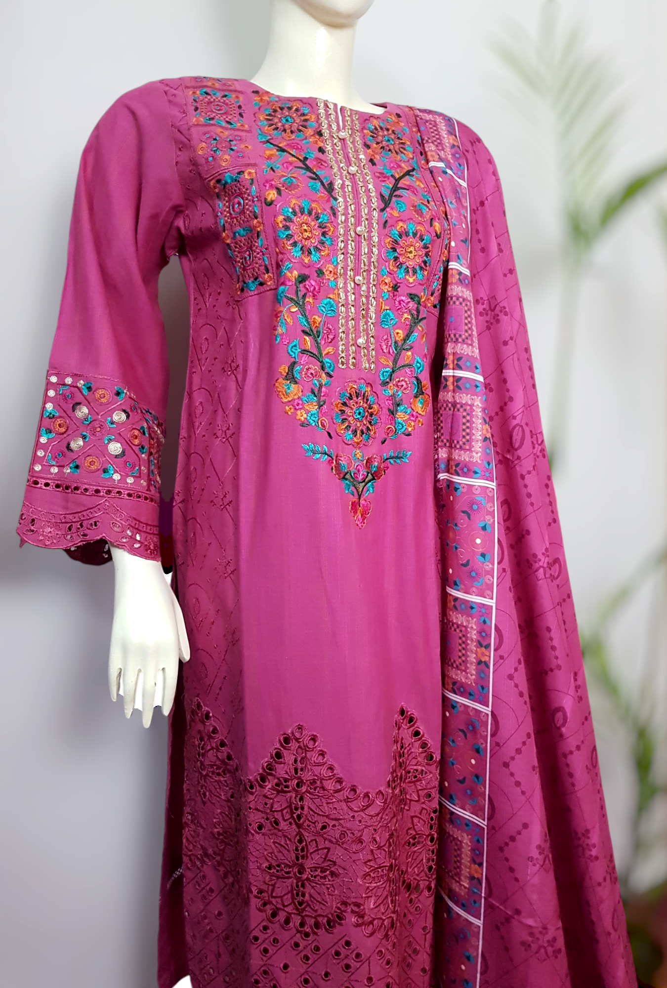 3 Piece Embroidered Chikankari Khaddar Suite D-01