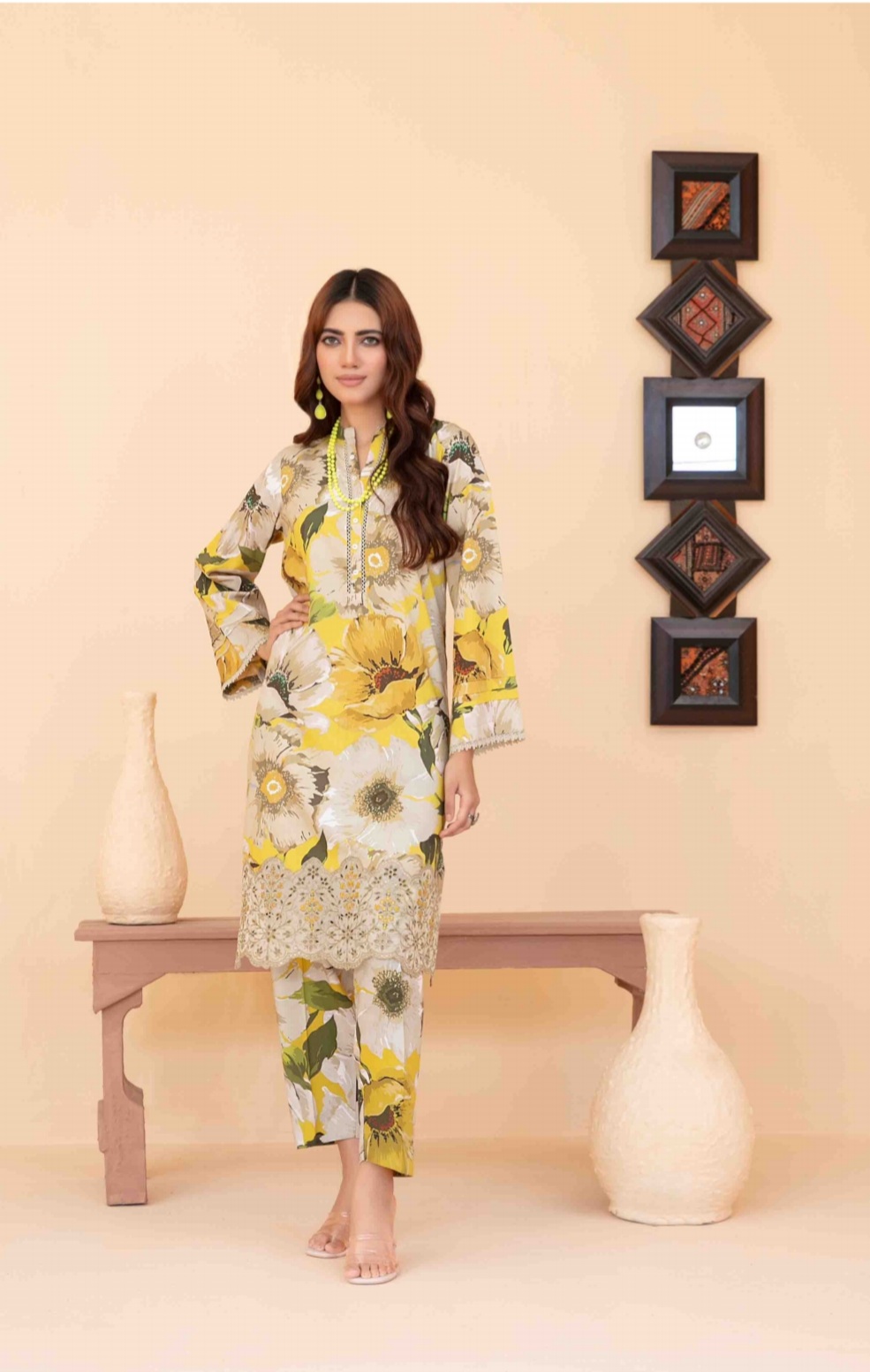 2 Piece Embroidered Digital Printed Staple Co-ord Set D-03
