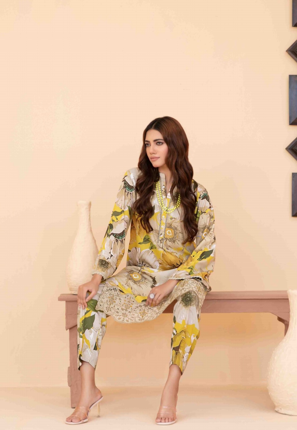 2 Piece Embroidered Digital Printed Staple Co-ord Set D-03