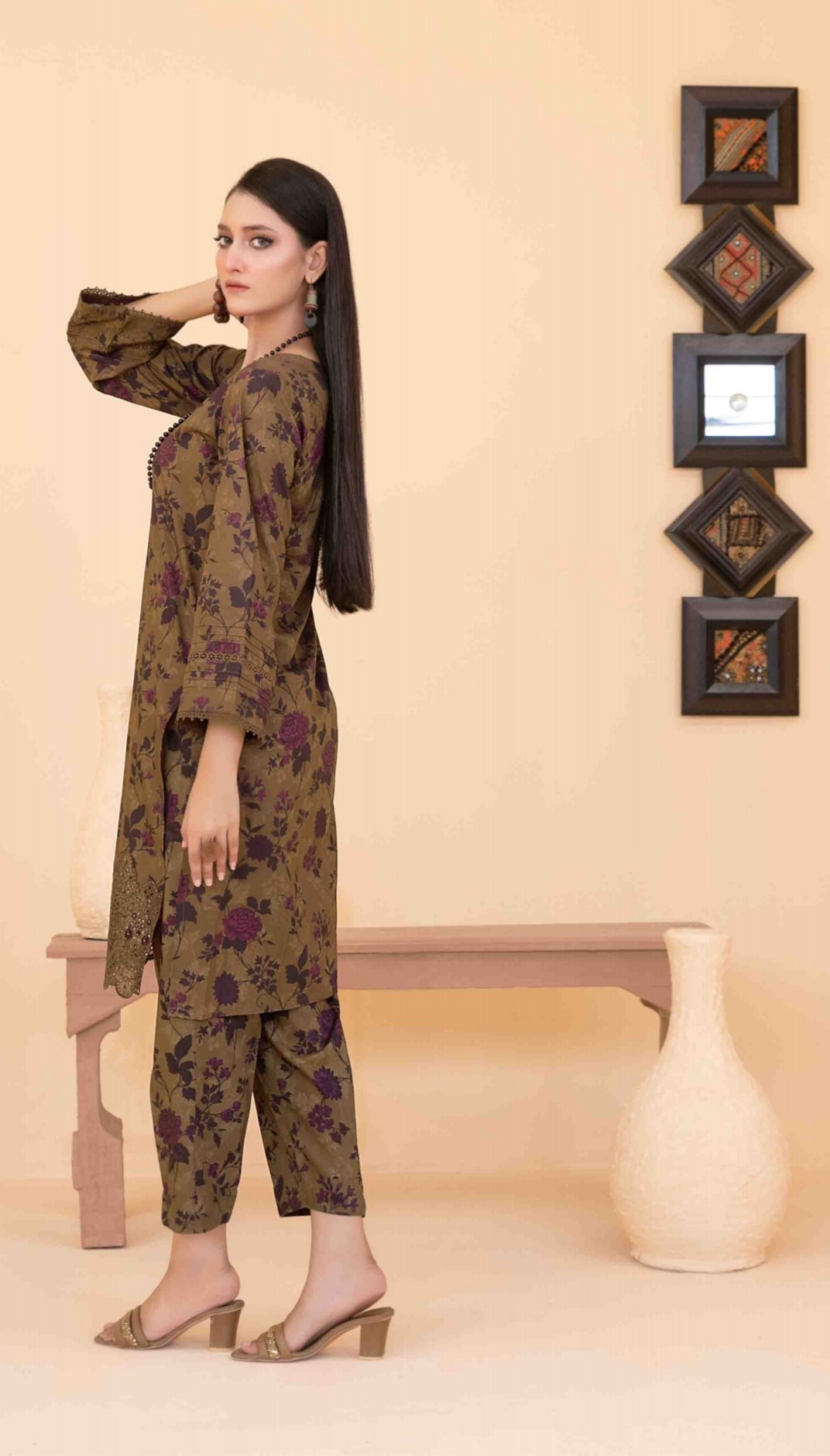 2 Piece Embroidered Digital Printed Staple Co-ord Set D-02