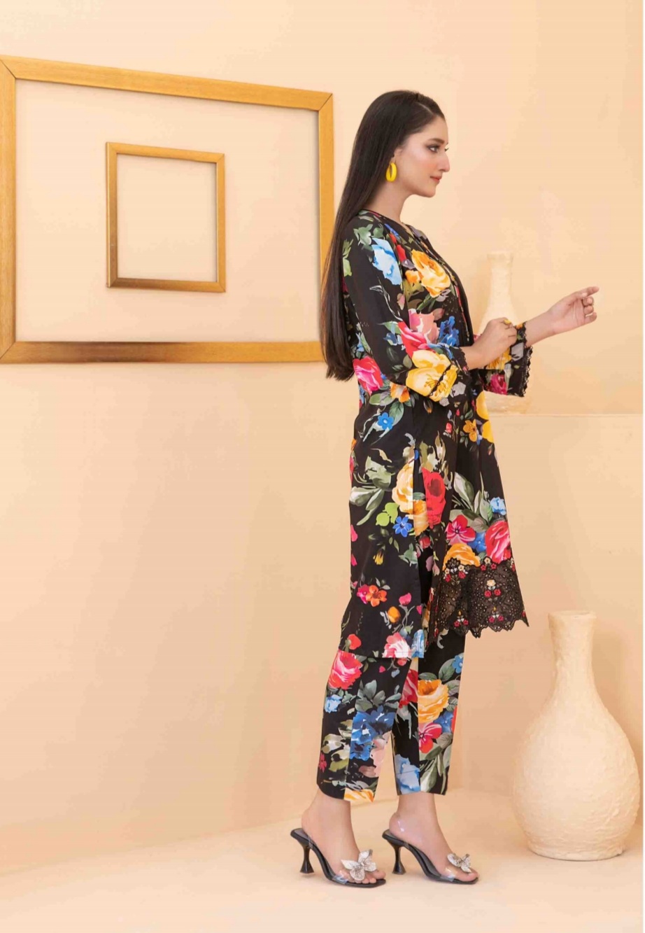 2 Piece Embroidered Digital Printed Staple Co-ord Set