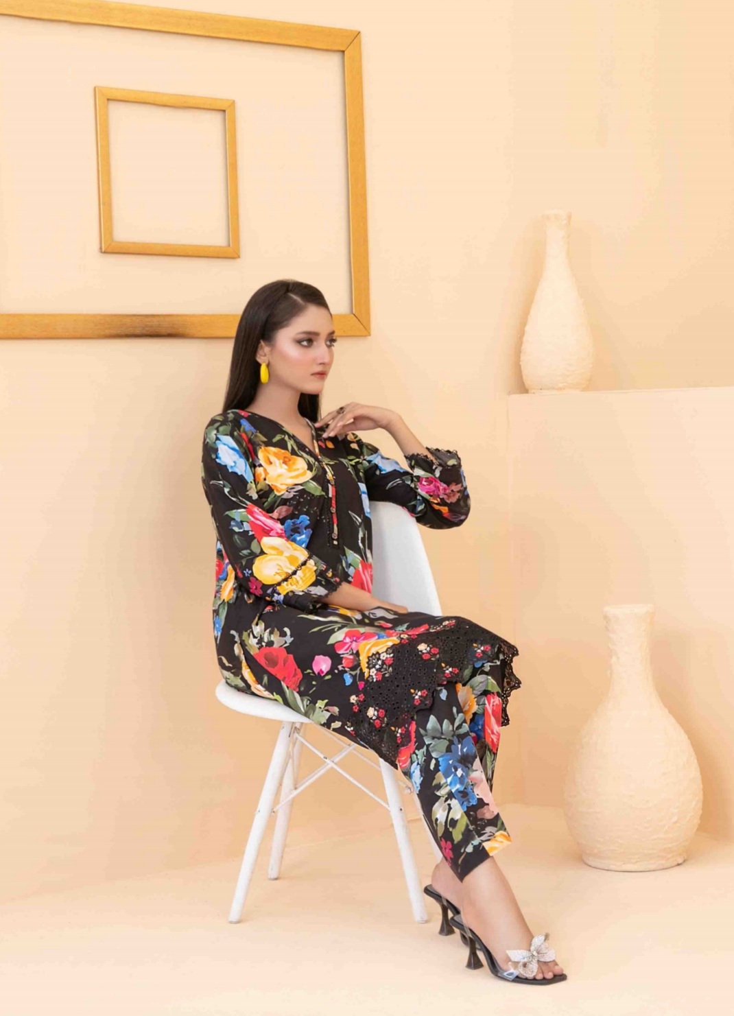 2 Piece Embroidered Digital Printed Staple Co-ord Set