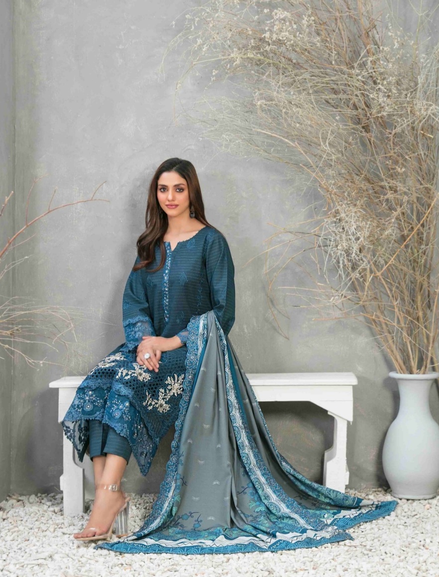 3 Piece Semi Stitched Embroidered Zari Khaddar Suite D-06