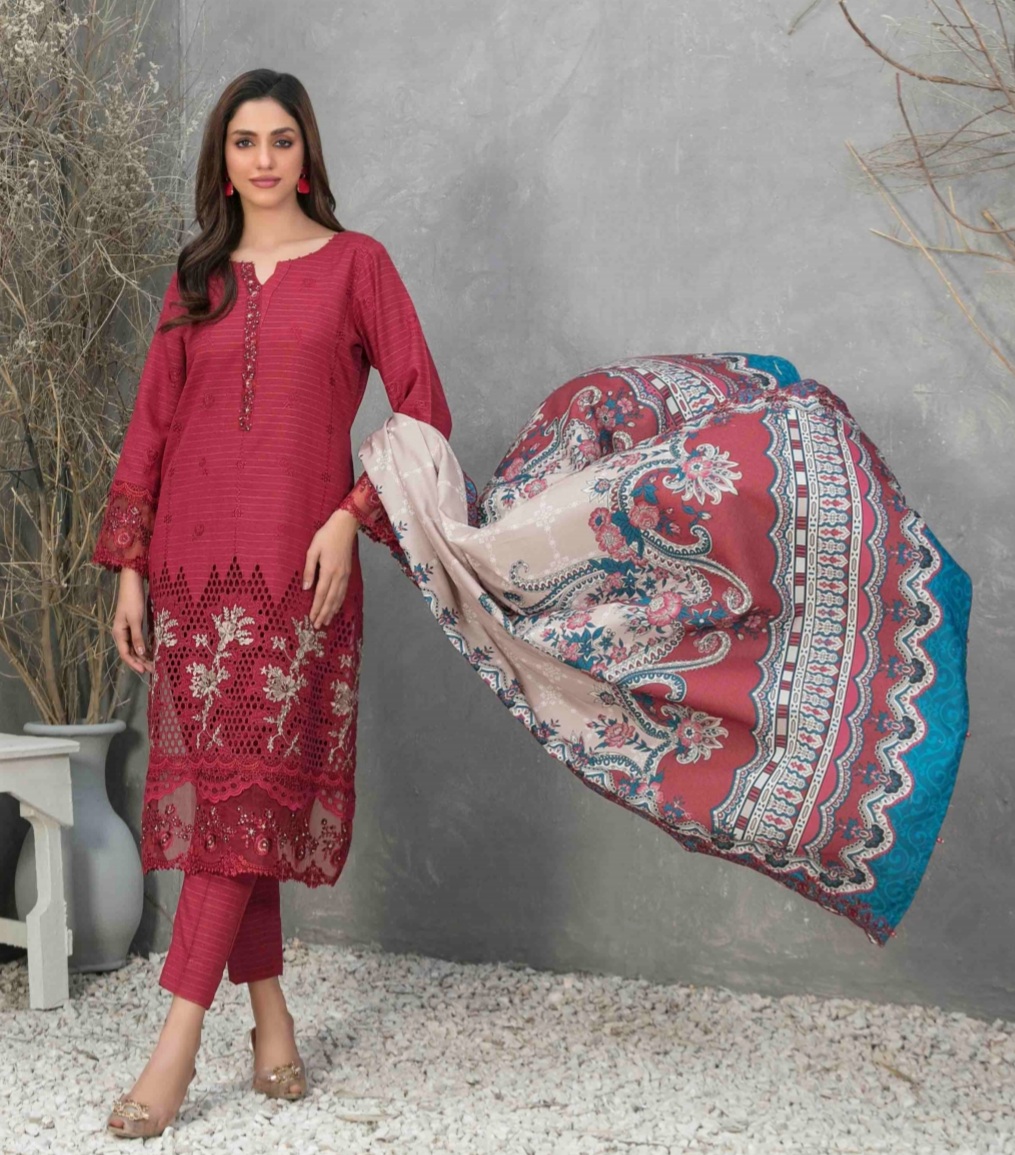 3 Piece Semi Stitched Embroidered Zari Khaddar Suite D-04