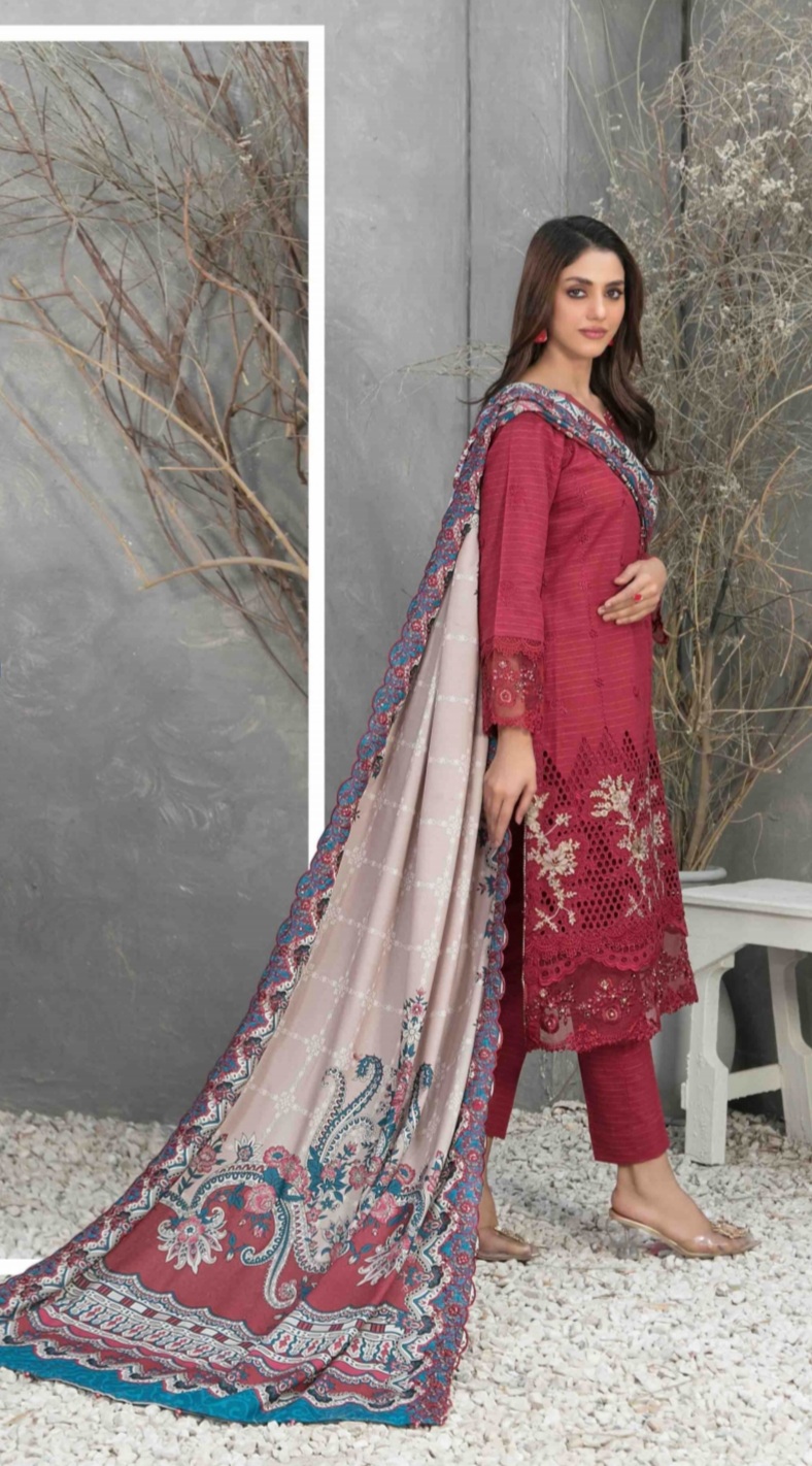 3 Piece Semi Stitched Embroidered Zari Khaddar Suite D-04