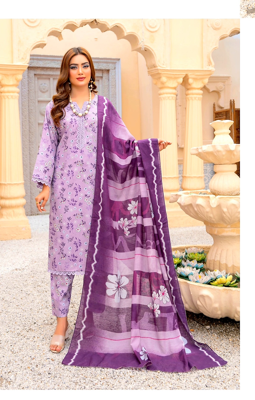 3 Piece Un-Stitched Digital Printed Bana Dora Linen Suite D-08
