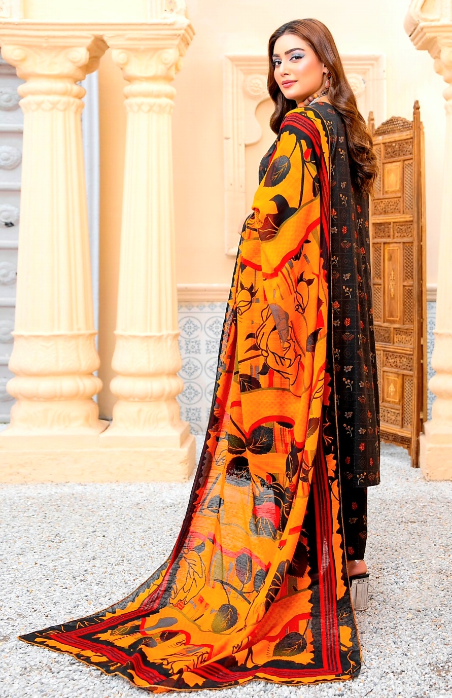 3 Piece Un-Stitched Digital Printed Bana Dora Linen Suite D-07