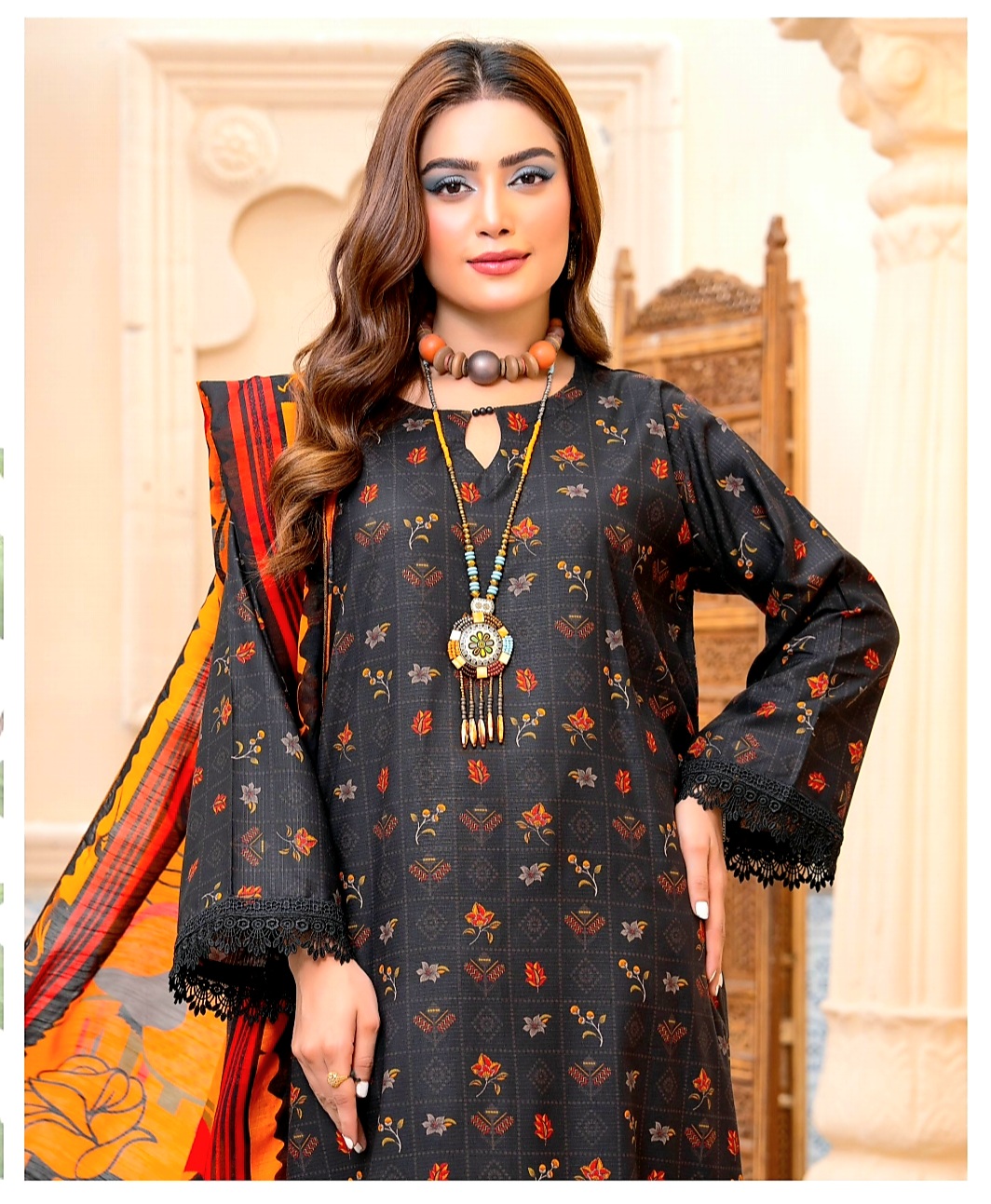 3 Piece Un-Stitched Digital Printed Bana Dora Linen Suite D-07