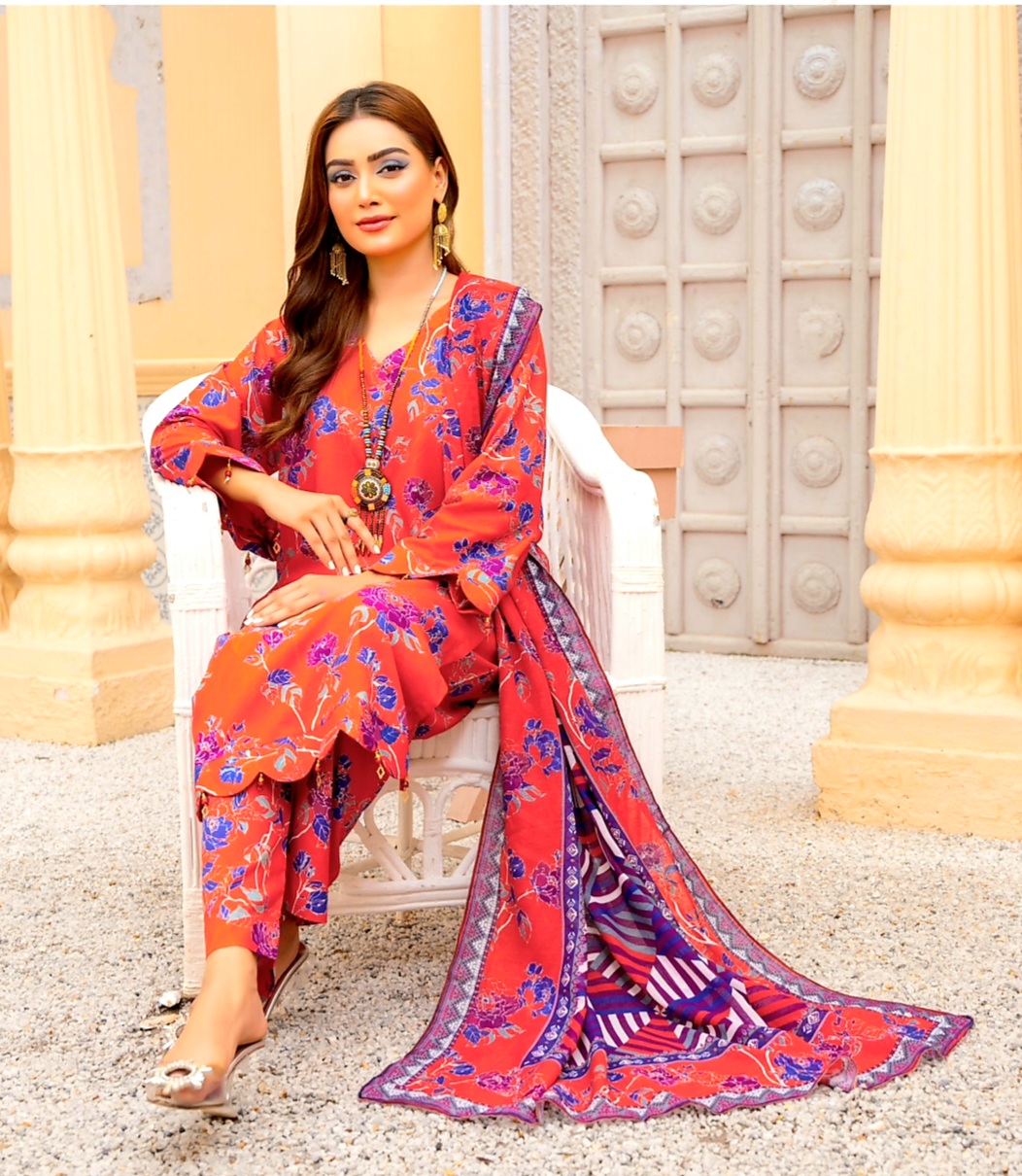 3 Piece Un-Stitched Digital Printed Bana Dora Linen Suite D-06