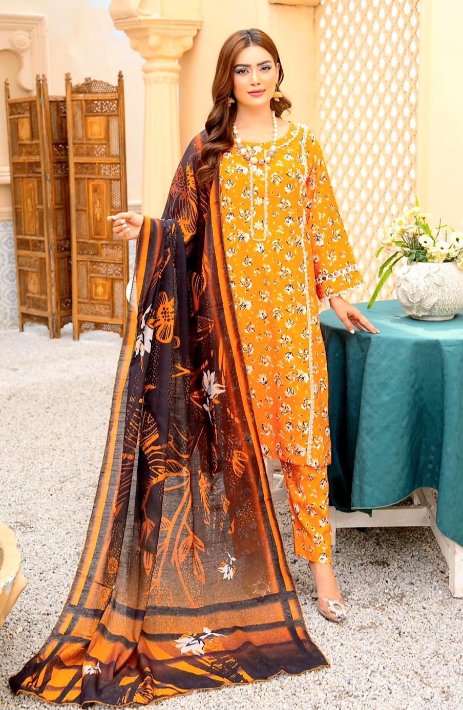 3 Piece Un-Stitched Digital Printed Bana Dora Linen Suite D-03