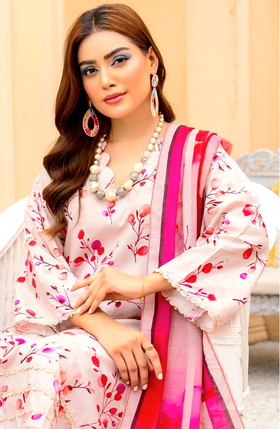 3 Piece Un-Stitched Digital Printed Bana Dora Linen Suite D-02