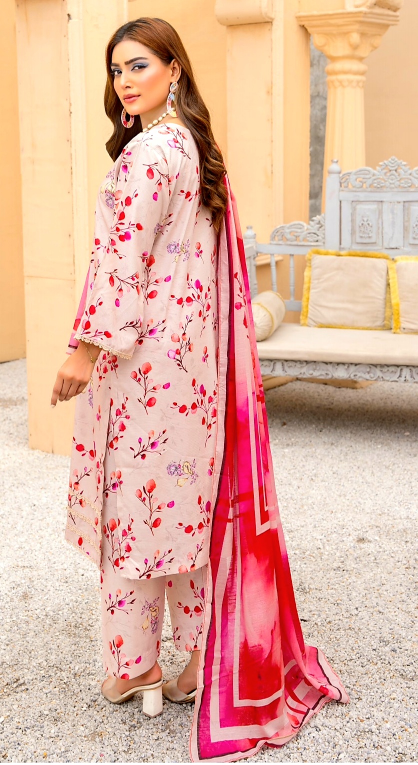 3 Piece Un-Stitched Digital Printed Bana Dora Linen Suite D-02