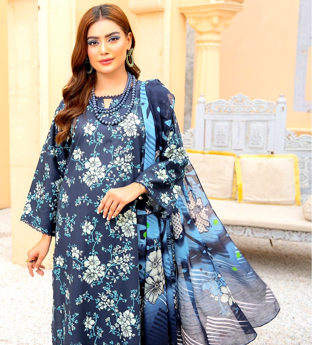 3 Piece Un-Stitched Digital Printed Bana Dora Linen Suite D-01