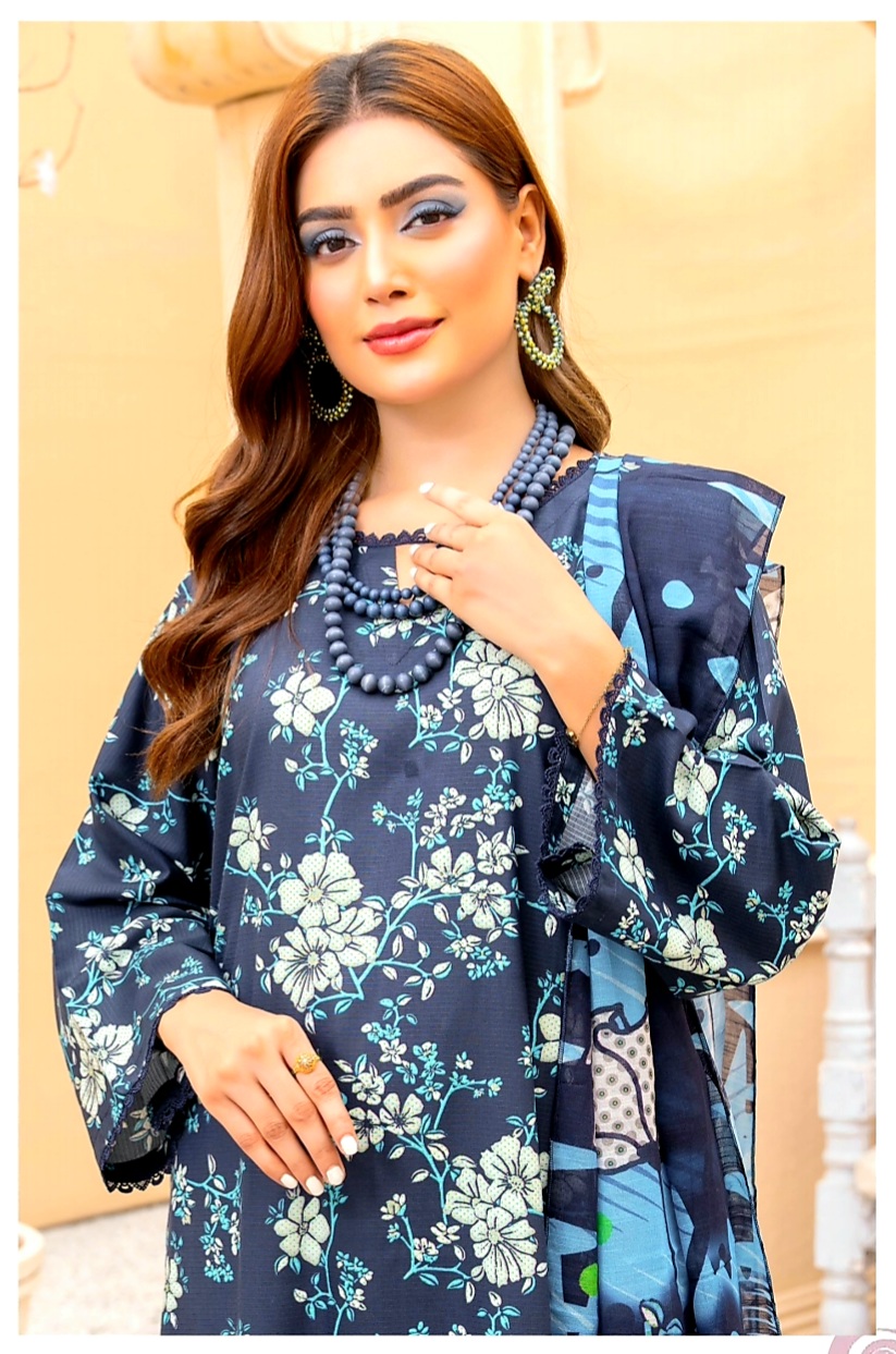 3 Piece Un-Stitched Digital Printed Bana Dora Linen Suite D-01