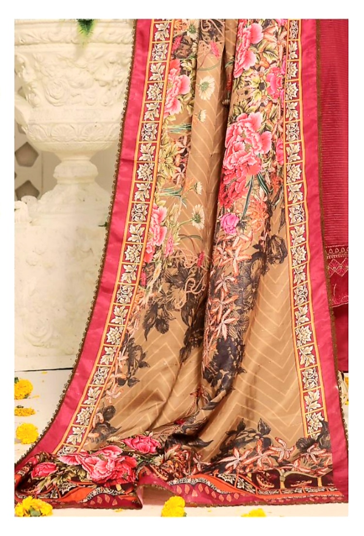 3 Piece Un-Stitched Embroidered Zari Viscose Suite