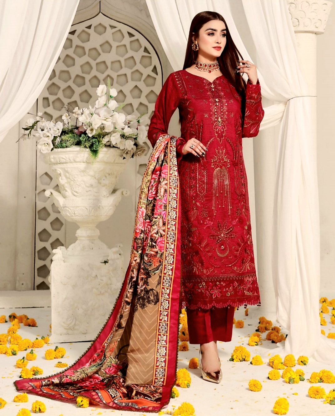 3 Piece Un-Stitched Embroidered Zari Viscose Suite