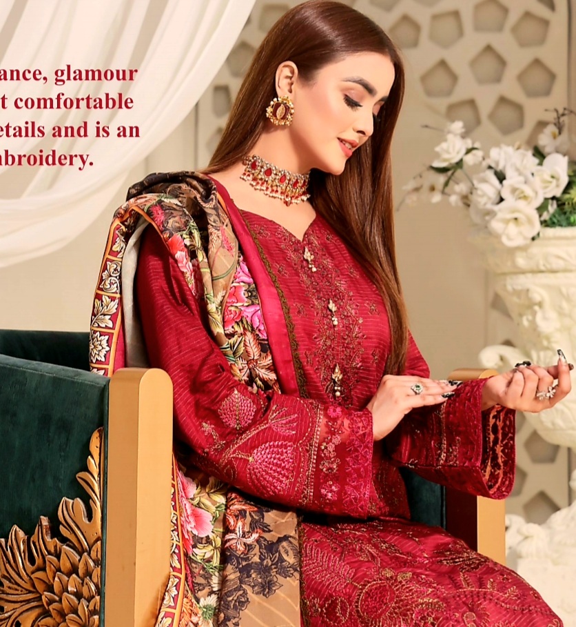 3 Piece Un-Stitched Embroidered Zari Viscose Suite