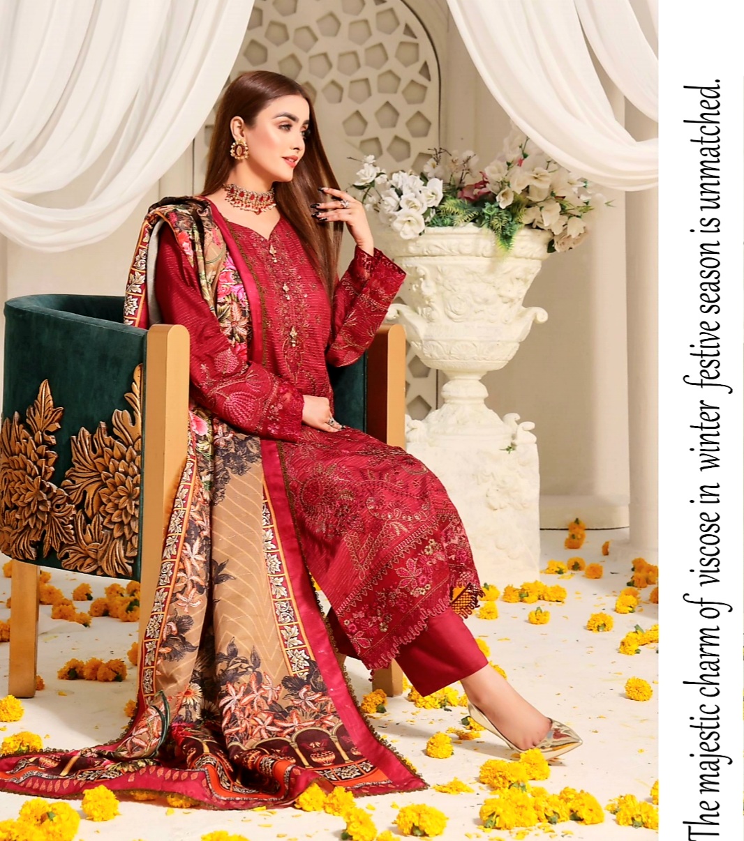 3 Piece Un-Stitched Embroidered Zari Viscose Suite