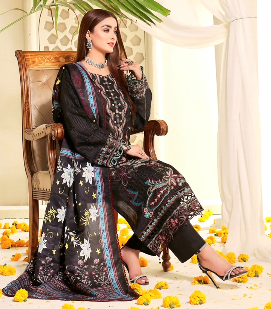 3 Piece Un-Stitched Embroidered Zari Viscose Dress