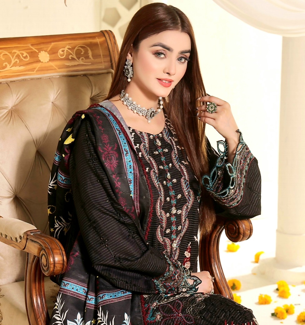 3 Piece Un-Stitched Embroidered Zari Viscose Dress