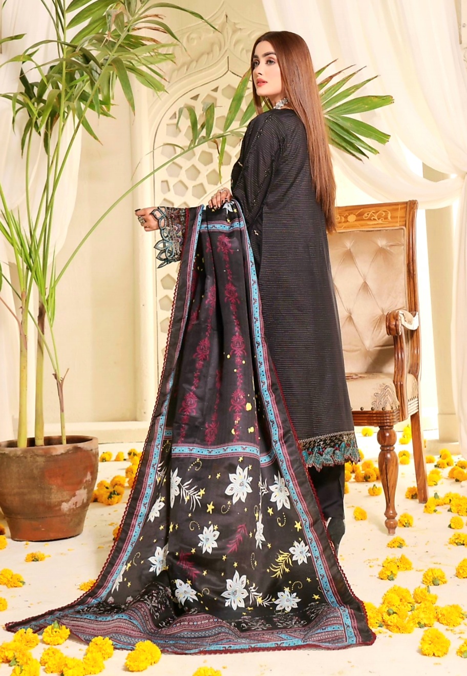 3 Piece Un-Stitched Embroidered Zari Viscose Dress