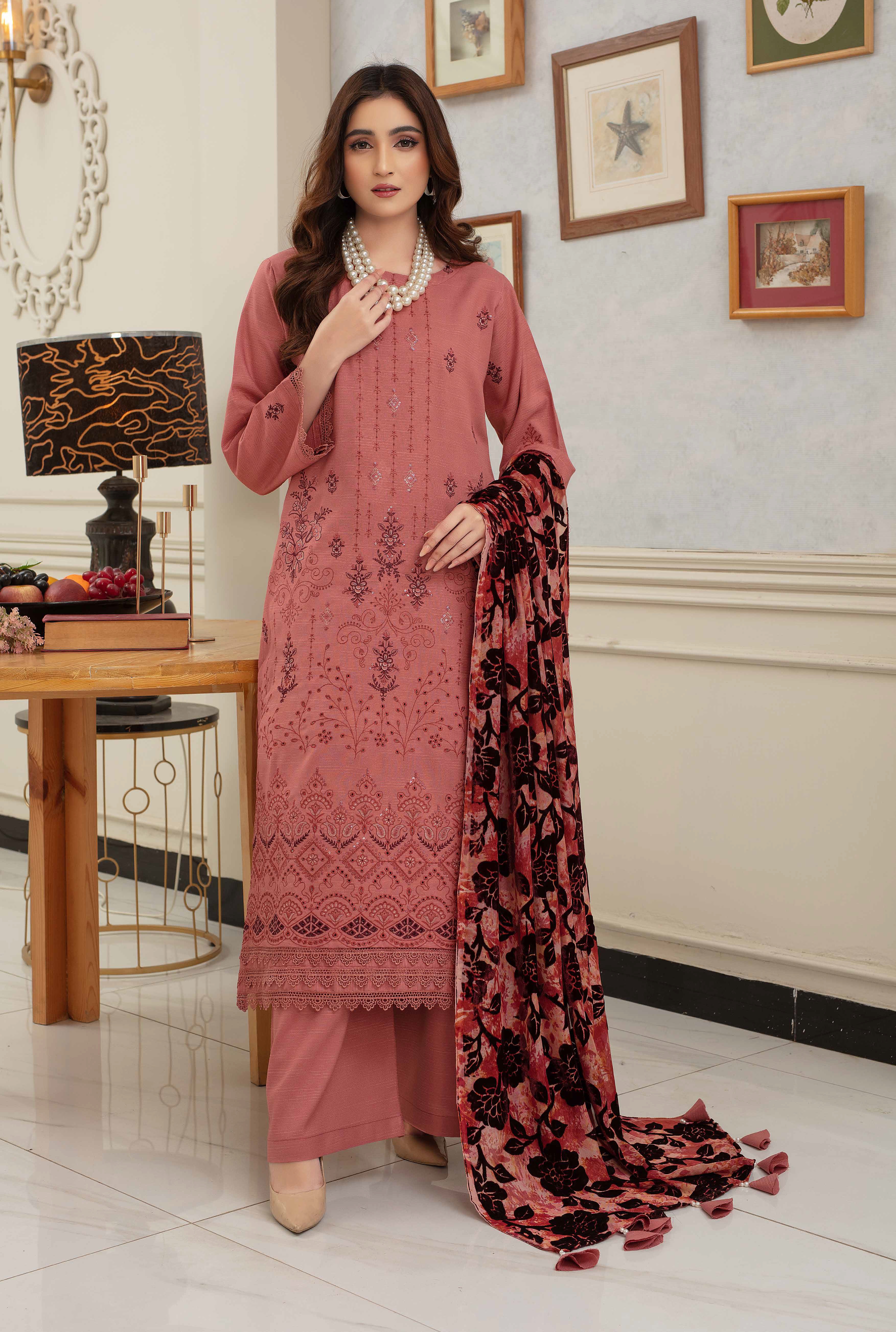 Luxury Embroidered Zarri Peach Suite with Fancy Palachi Shawl