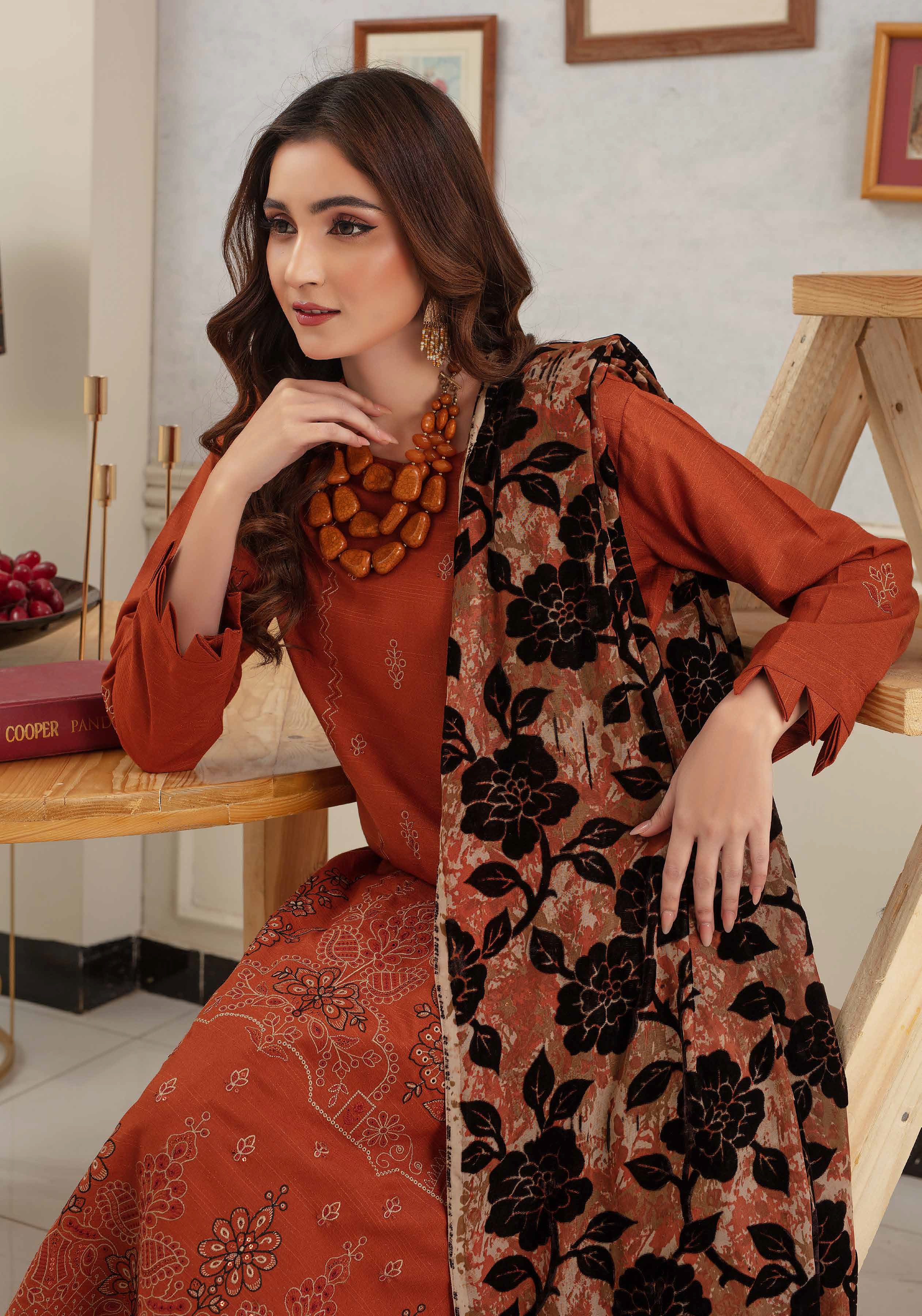 Luxury Embroidered Zarri Peach Suite with Fancy Palachi Shawl D-04