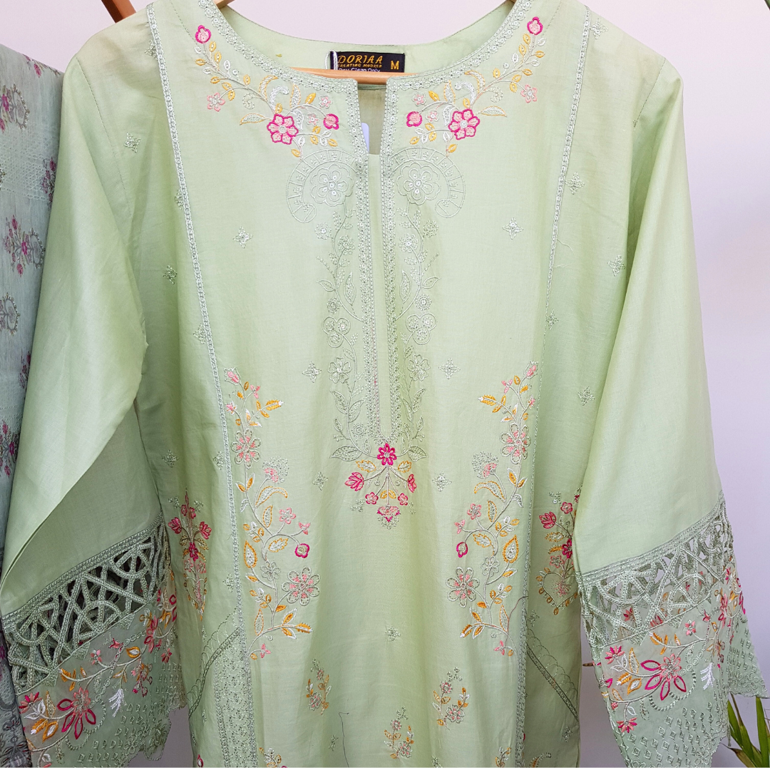 3 Piece Embroidered Cotton Suit - Ready-to-wear D-05