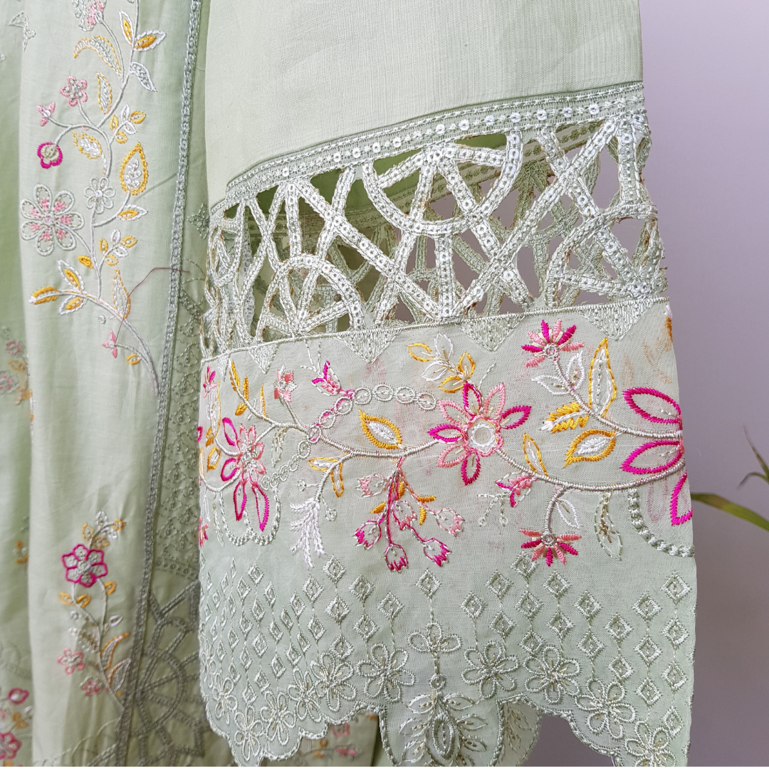 3 Piece Embroidered Cotton Suit - Ready-to-wear D-05