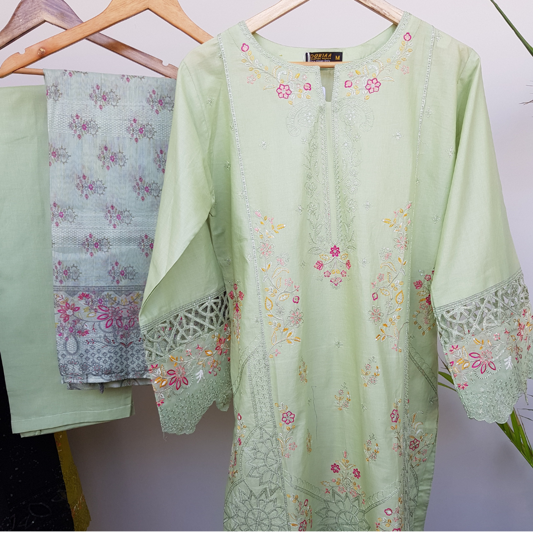 3 Piece Embroidered Cotton Suit - Ready-to-wear D-05