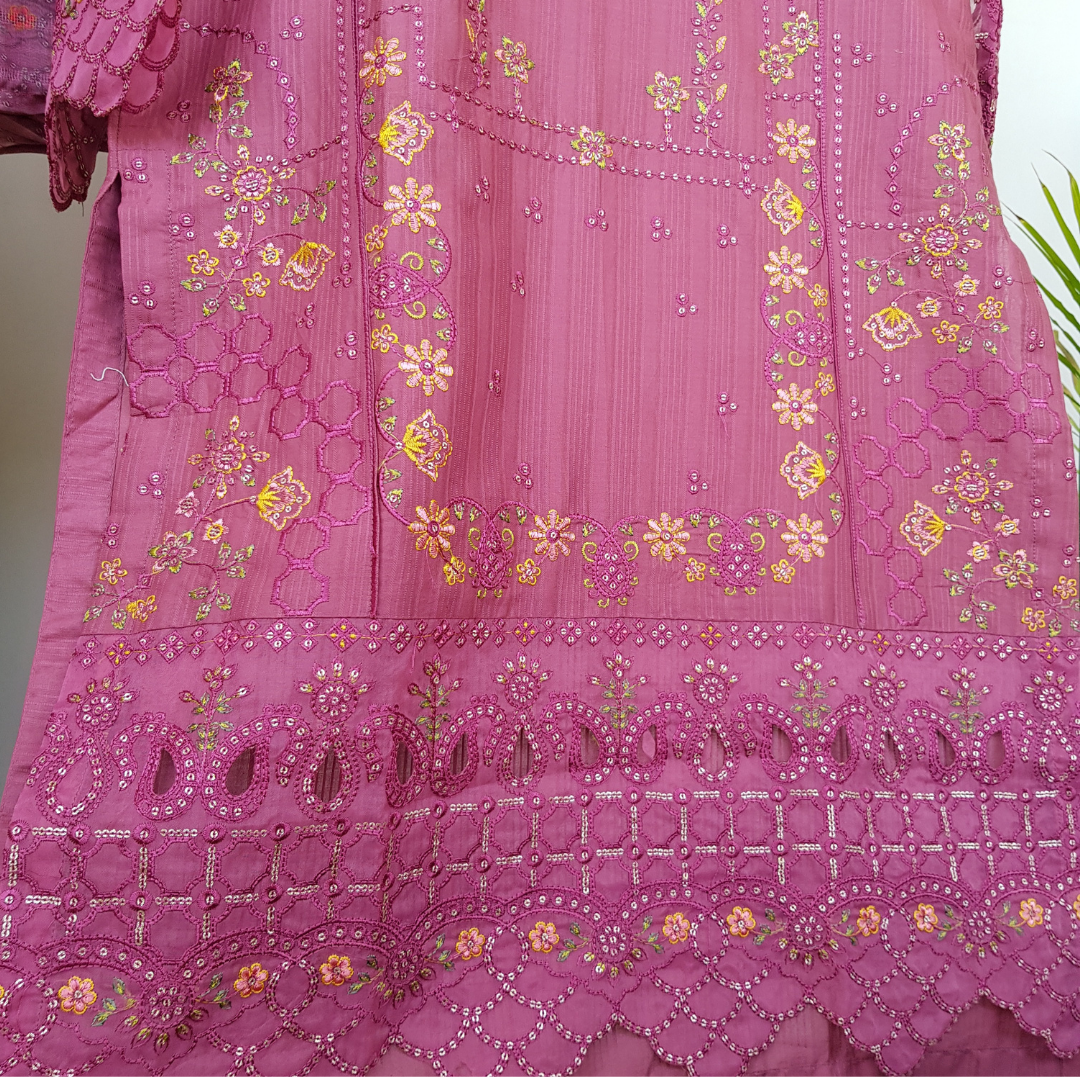 3 Piece Embroidered Cotton Suit - Ready-to-wear D-04