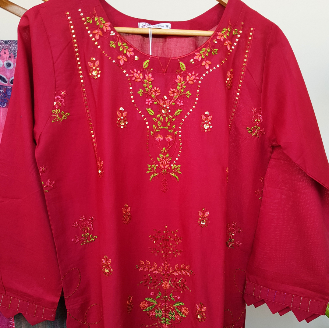 3 Piece Embroidered Cotton Suit - Ready-to-wear D-03